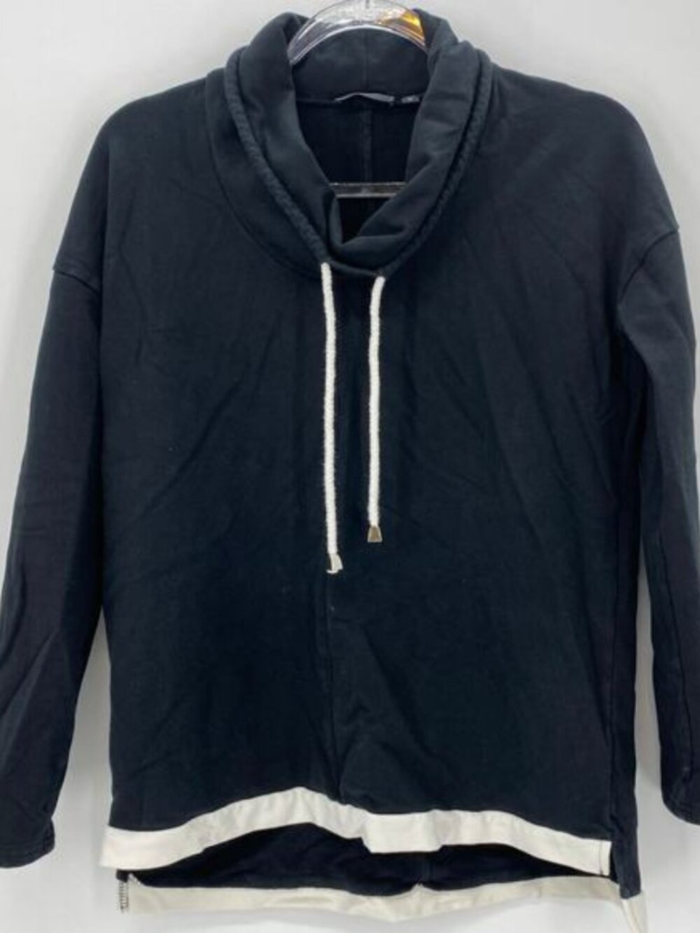 CYRUS Womens Black Pullover Long Sleeve Cowl Neck Terry Sweatshirt Size M Casual